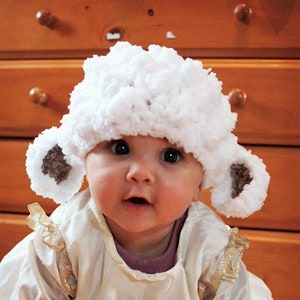 PRE-ORDER 6 to 12m Baby Lamb Ears Cute Halloween Costume Beanie, Toddler Boy and Girl Sheep Hat Farm Animal Sitter Prop in White & Brown image 1