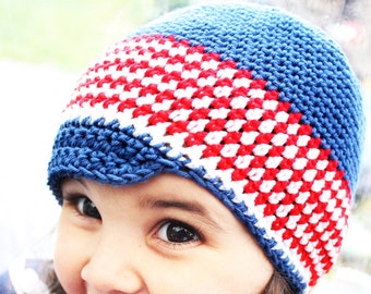 3 to 6m 4th July Summer Baby Newsboy Cap, Patriotic Cotton Striped Sun Hat for Girls and Boys in Red White Blue, Newborn Baby Shower Gift