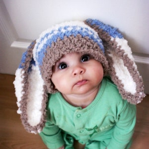 PRE-ORDER 2T to 4T Toddler Boy Blue Stripe Easter Bunny Ears Childrens Rabbit Hat, Cute Kids Animal Costume Beanie, Boys Halloween Gift image 1