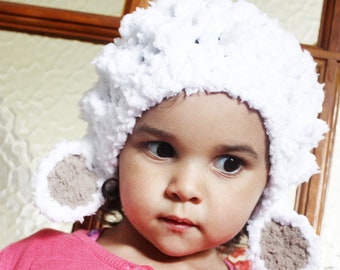 PRE-ORDER 12 to 24m Little Lamb Toddler Hat, Farm Animal Beanie, White & Brown Sheep Easter Costume Accessory Baby Photo Prop or Gift