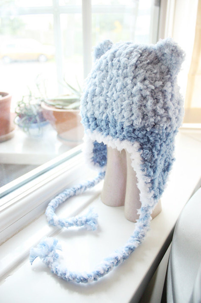 12 to 24m Toddler Earflap Bear Beanie Baby Hat Crochet Bear Hat Lagoon Blue Light Blue White EarFlap Hat Bear Photo Prop