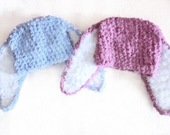 PRE-ORDER 6 to 12m Bunny Twin Baby Hat Set, Baby Girl and Boy Easter Rabbit Beanies in Rose Pink & Sky Blue, Matching Animal Costume Ears