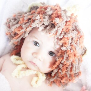 PREORDER 6 to 12m Lion Hat Baby Lion Mane Hat Animal Hat Baby Bonnet Crochet Lion Baby Hat Yellow Brown Orange Baby Photo Prop image 2