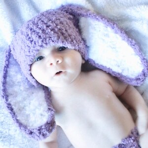 PREORDER 5T to Teen Lilac & Cream Bunny Ears Easter Costume Hat, Woodland Animal Beanie for Girls, Fluffy Purple Cute Kids Fashion Accessory image 5