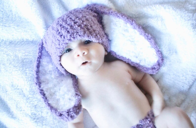 PREORDER 5T to Teen Lilac & Cream Bunny Ears Easter Costume Hat, Woodland Animal Beanie for Girls, Fluffy Purple Cute Kids Fashion Accessory image 5