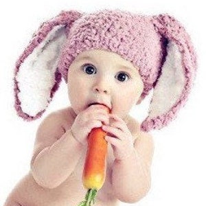 PRE-ORDER 0 to 3m Newborn Baby Girl Easter Bunny Hat, Rose Pink & White Woodland Animal Shower Gift, Infant Rabbit Ears Beanie Sitter Prop image 5