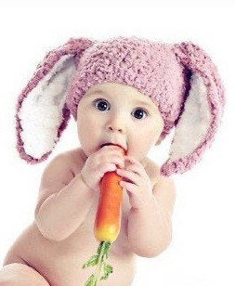 PRE-ORDER 0 to 3m Newborn Baby Girl Easter Bunny Hat, Rose Pink & White Woodland Animal Shower Gift, Infant Rabbit Ears Beanie Sitter Prop image 5