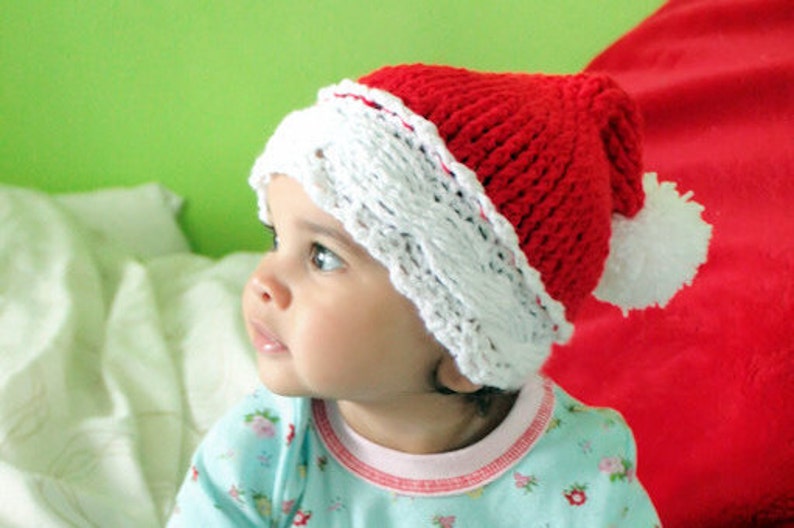 6 to 12m Santa Baby Hat Red Christmas Photo Prop Santa Hat image 1