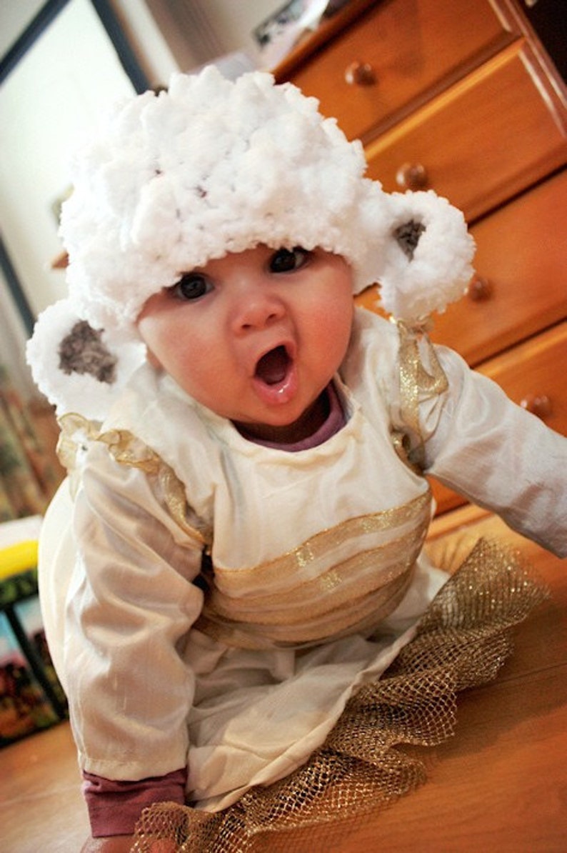 PRE-ORDER Baby Hat Preemie Newborn Lamb Hat, Fluffy Sheep Farm Animal Shower Gift, White & Brown Premature Infant Beanie, Easter Photo Prop image 2