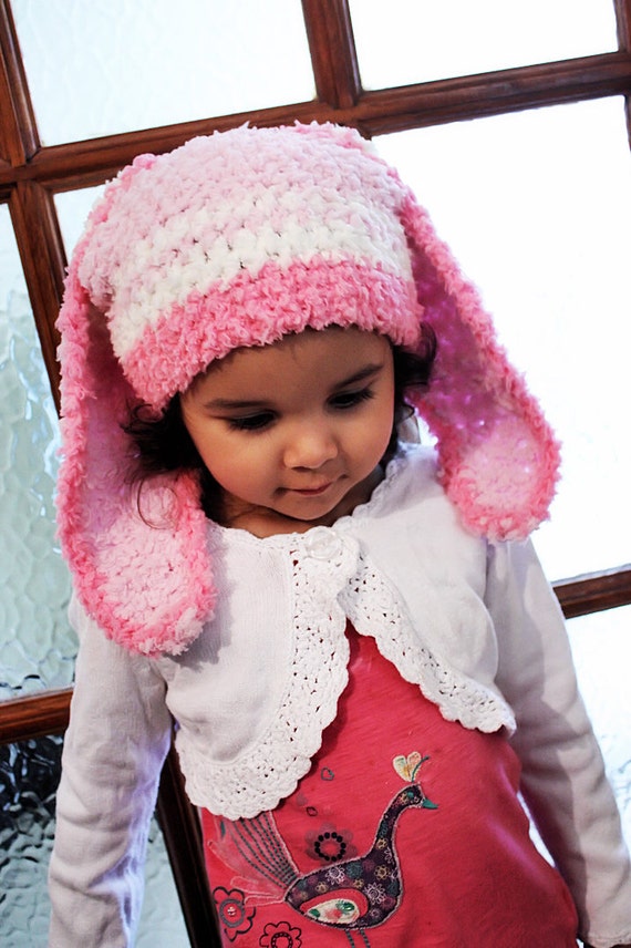12 to 24m Girl Baby Easter Bunny Hat Pink Stripe Hat Crochet Etsy