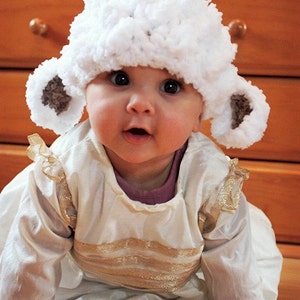 PRE-ORDER Baby Hat Preemie Newborn Lamb Hat, Fluffy Sheep Farm Animal Shower Gift, White & Brown Premature Infant Beanie, Easter Photo Prop image 1