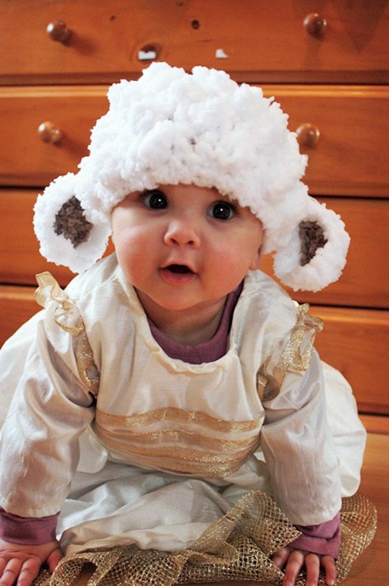 PRE-ORDER Baby Hat Preemie Newborn Lamb Hat, Fluffy Sheep Farm Animal Shower Gift, White & Brown Premature Infant Beanie, Easter Photo Prop image 1