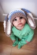 0 to 3m Bunny Beanie Newborn Baby Boy Hat, Crochet Blue Stripe Costume Sitter Prop, Easter Infant Rabbit Ears Baby Shower Gift 