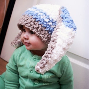 PRE-ORDER Baby Boy Bunny Ears Easter Hat, Crochet Blue Stripe Easter Rabbit Costume Beanie, Choose Newborn, Toddler, Kids & Adult Sizes image 4