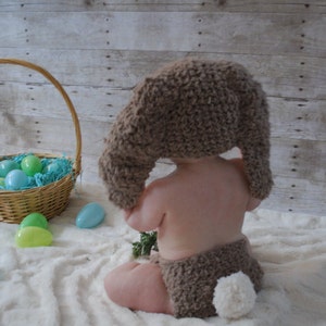 PREORDER 2T to 4T Toddler Bunny Hat and Diaper Cover Set, Crochet Brown & Cream Rabbit Ears Beanie, Cute Childrens Photo Prop Halloween Gift image 2