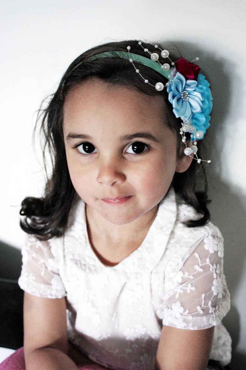 Blue Flower Hair Piece Pearl Headband Bridesmaid Flowers Hair Accessories 5T to Adult Wedding Headpiece Flower Girl Gift Flower Headband