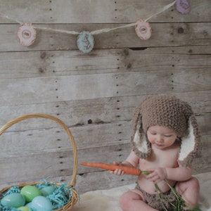 PREORDER 2T to 4T Toddler Bunny Hat and Diaper Cover Set, Crochet Brown & Cream Rabbit Ears Beanie, Cute Childrens Photo Prop Halloween Gift image 1