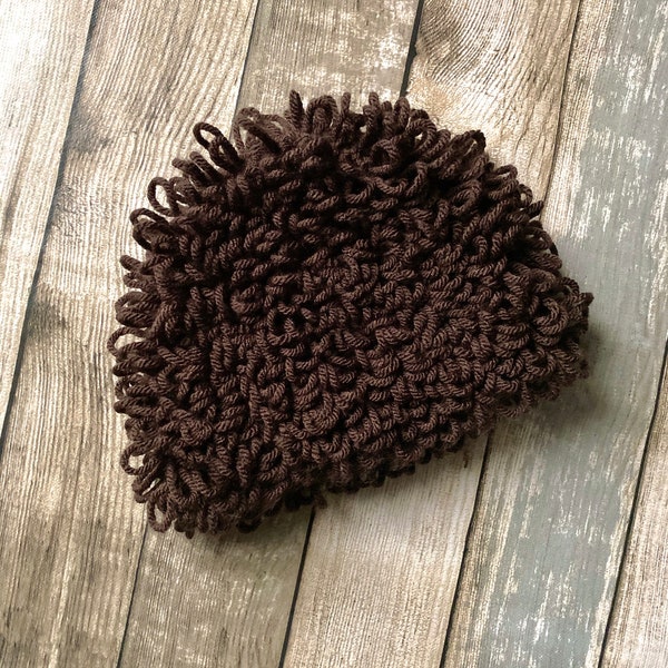 PREORDER Loopy Baby Wig Chocolate Brown Crochet Curly Afro Beanie, Cabbage Patch Style Costume Hat For Girls & Boys, Choose Size and Colour