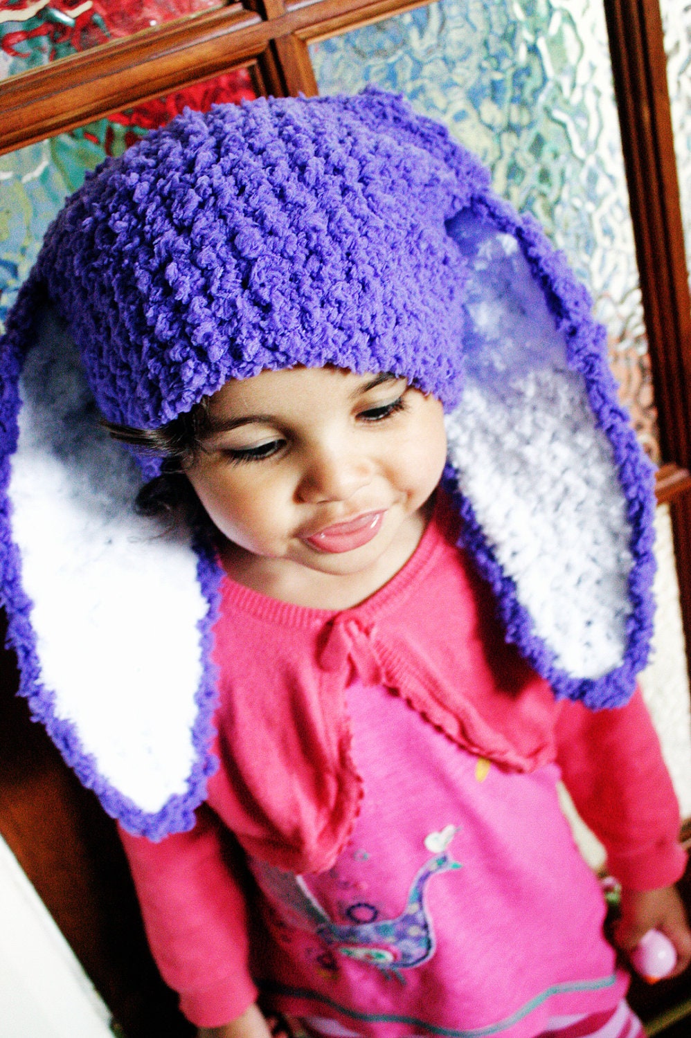 Babamoon 2T to 4T Bunny Ears, Purple Toddler Girl Hat, Bunny Hat, Toddler Hat Childrens Beanie, Purple Bunny Ears Kids Hat, Purple Hat