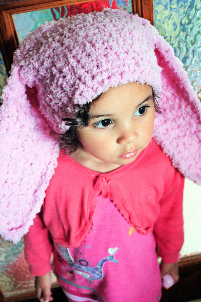 3 to 6m Baby Pink Bunny Hat Infant Girl Crochet Bunny Ears image 2