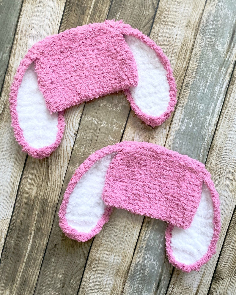 Bonnet oreilles de lapin rose pour nouveau-né prématuré, petite fille Reborn doux costume de lapin au crochet bonnet, cadeau de baby shower Pâques prématuré image 9