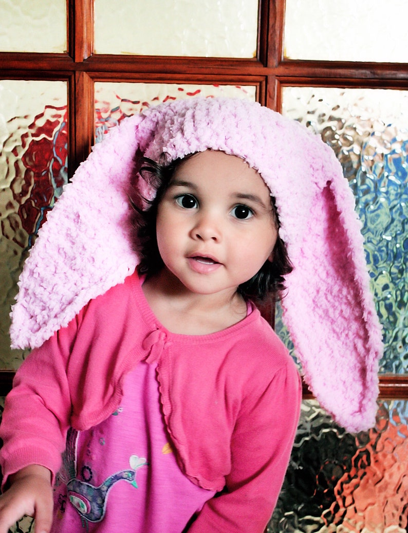 3 to 6m Baby Pink Bunny Hat Infant Girl Crochet Bunny Ears image 3