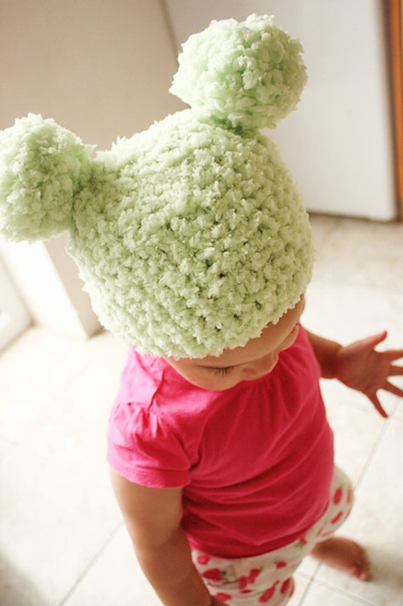 6 to 12m Green Baby Pom Pom Hat Crochet Pom Pom Beanie ...