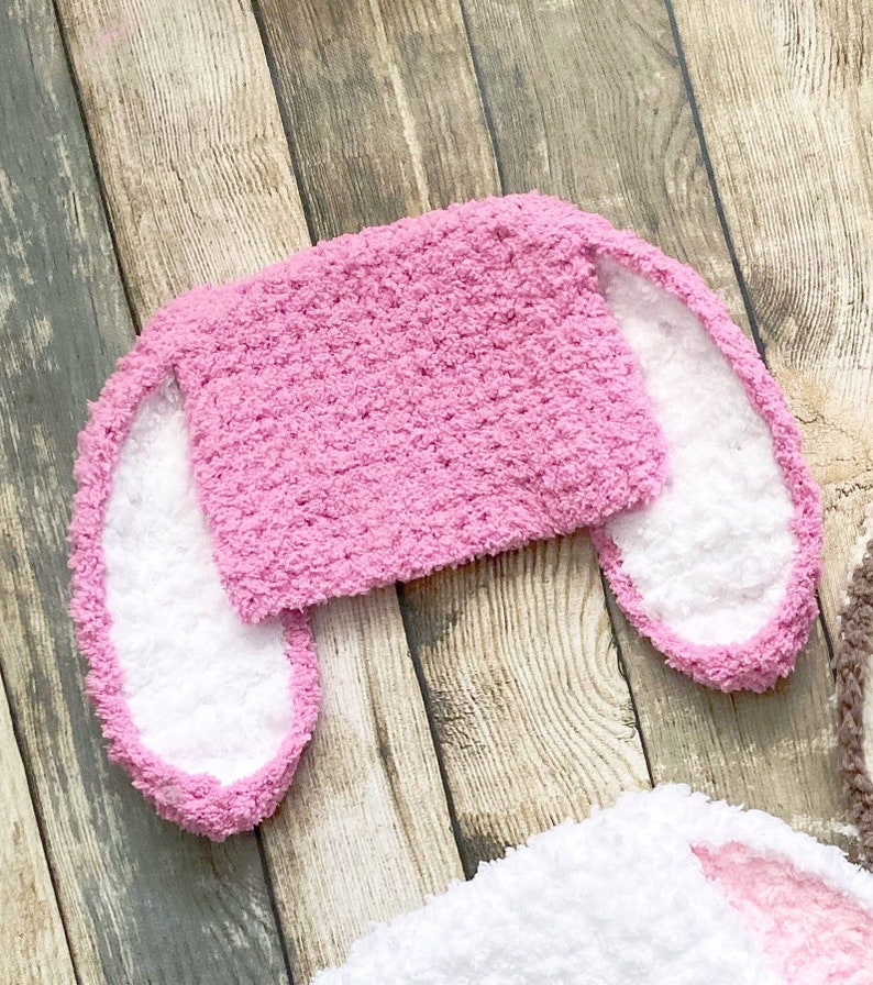 Bonnet oreilles de lapin rose pour nouveau-né prématuré, petite fille Reborn doux costume de lapin au crochet bonnet, cadeau de baby shower Pâques prématuré image 10