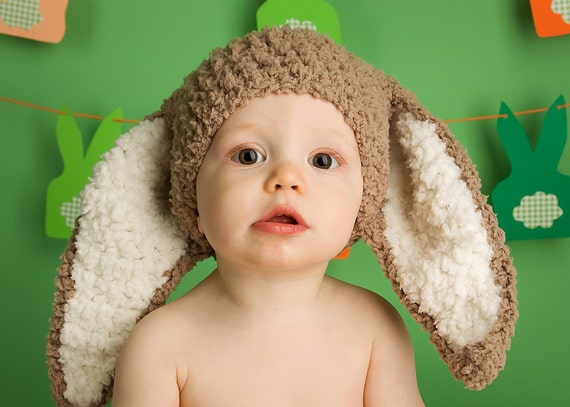 6 to 12m Brown Bunny Ears Baby Beanie Crochet Animal Hat for