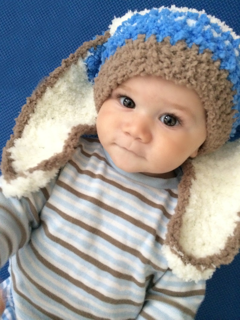 PRE-ORDER Baby Boy Bunny Ears Easter Hat, Crochet Blue Stripe Easter Rabbit Costume Beanie, Choose Newborn, Toddler, Kids & Adult Sizes image 5