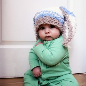 PRE-ORDER Baby Boy Bunny Ears Easter Hat, Crochet Blue Stripe Easter Rabbit Costume Beanie, Choose Newborn, Toddler, Kids & Adult Sizes image 2