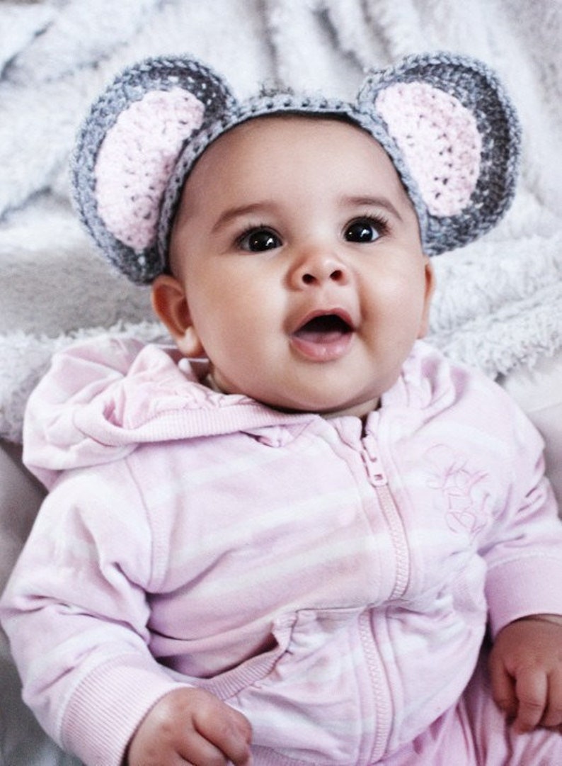 6 to 12m Baby Mouse Ears Grey Crochet Mouse Headband Little Etsy