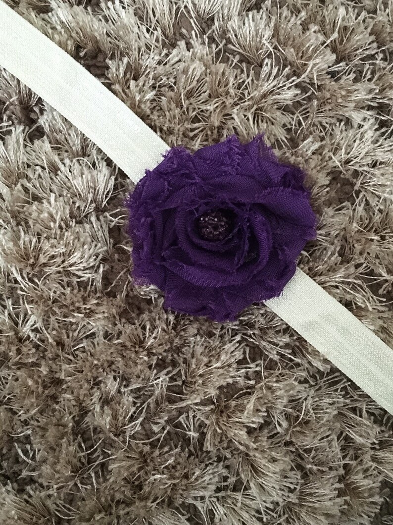 Purple Chiffon Headband Vintage Style Flower Baby Headband Shabby Chic Newborn Headband Shambala Bead Sparkle Newborn Prop