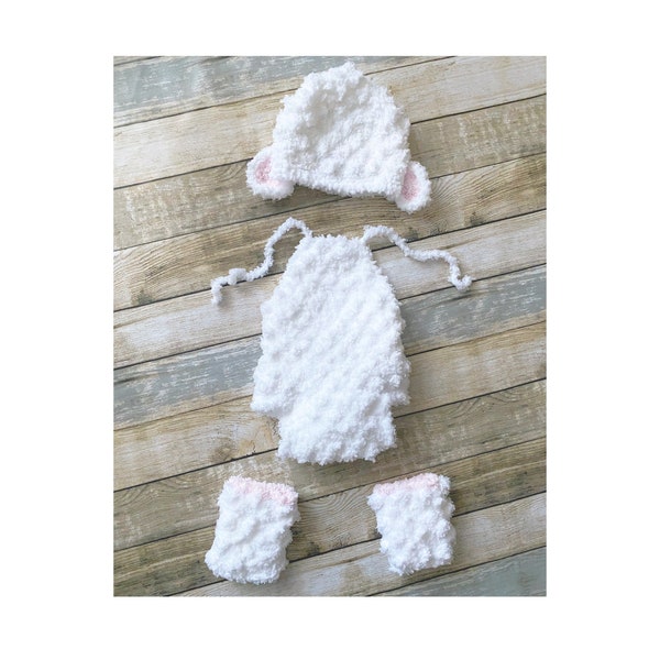 PRE-ORDER Kids Easter Little Lamb Hat With Romper and Leg Warmers in White & Pink, Newborn Baby Beanie, Toddler Farm Animal Sheep Costume