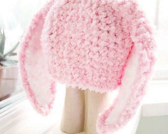 PREORDER 5T to Teen Baby Pink & White Bunny Costume Accessory, Childrens Rabbit Ears Hat, Toddler Girl Animal Photo Prop, Easter Kids Beanie