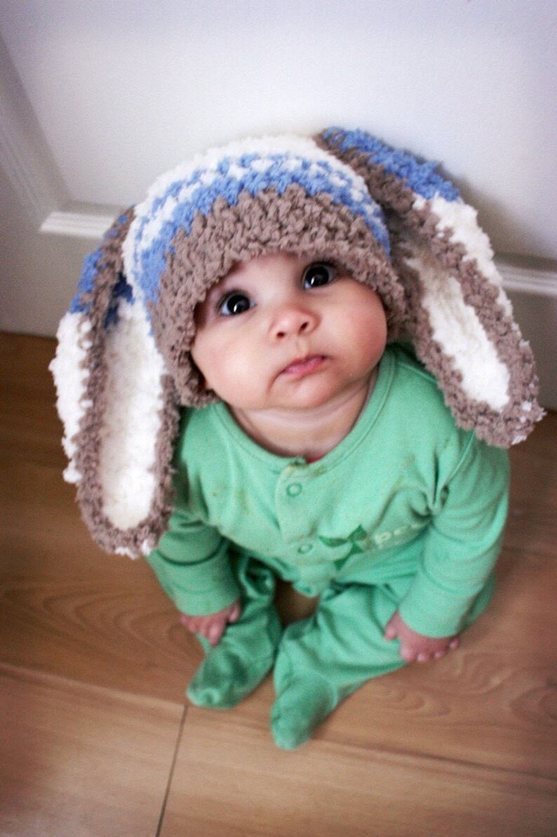 PRE-ORDER 2T to 4T Toddler Boy Blue Stripe Easter Bunny Ears Childrens Rabbit Hat, Cute Kids Animal Costume Beanie, Boys Halloween Gift image 1