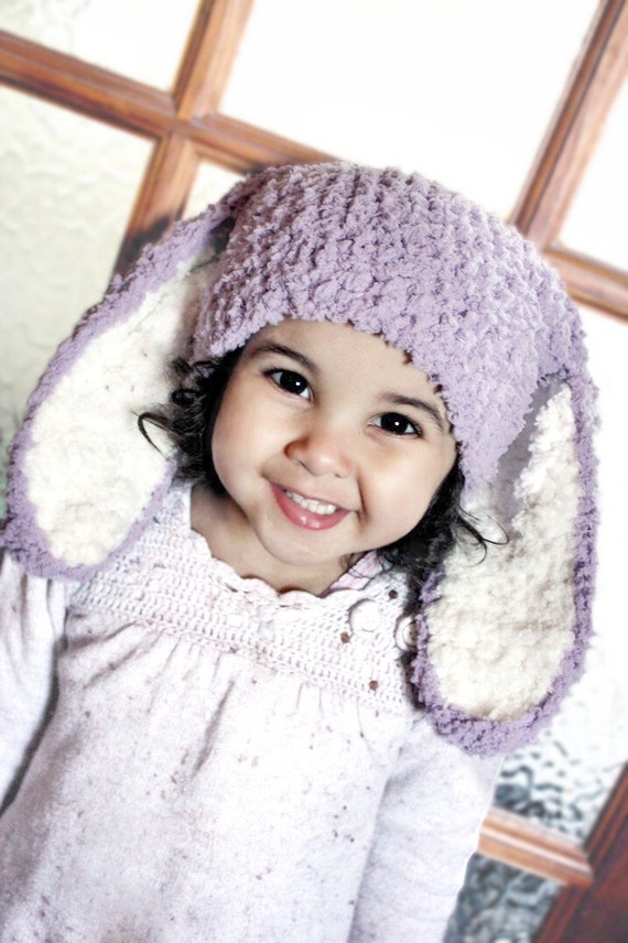 6 to 12m Lilac Bunny Hat Crochet Baby 