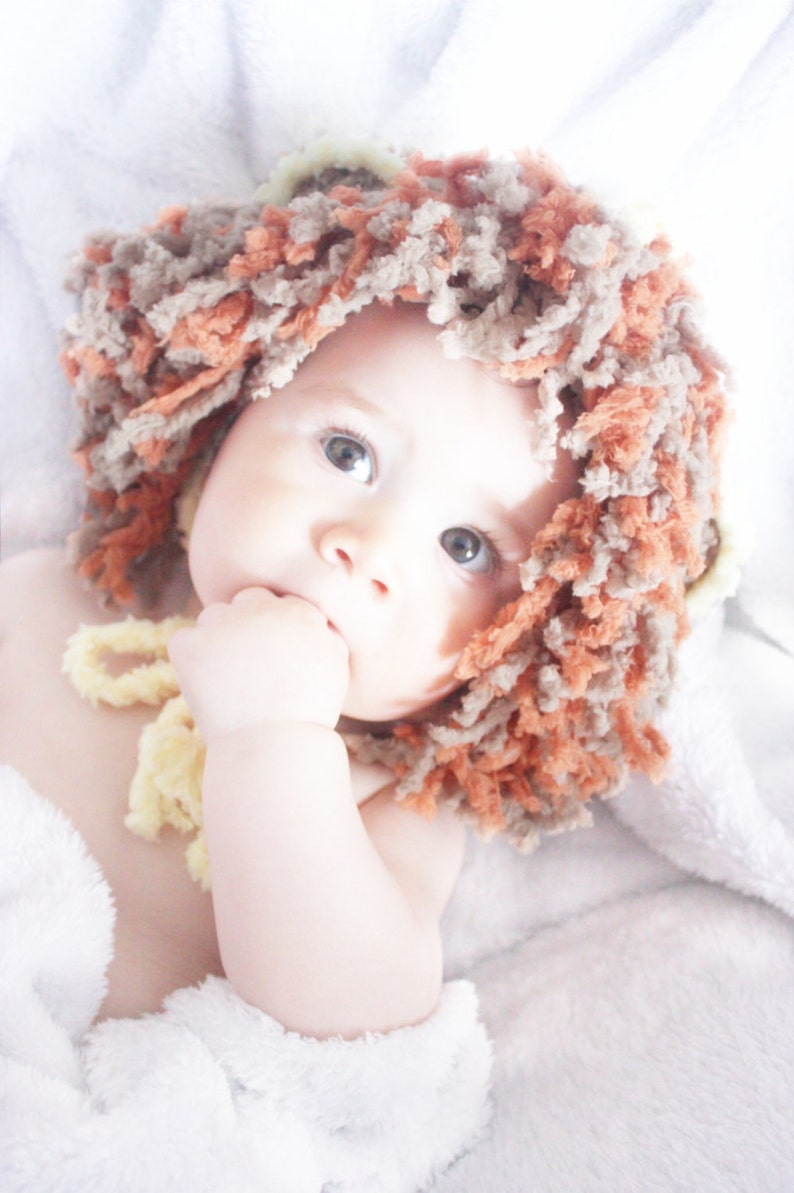 PREORDER 6 to 12m Lion Hat Baby Lion Mane Hat Animal Hat Baby Bonnet Crochet Lion Baby Hat Yellow Brown Orange Baby Photo Prop image 3