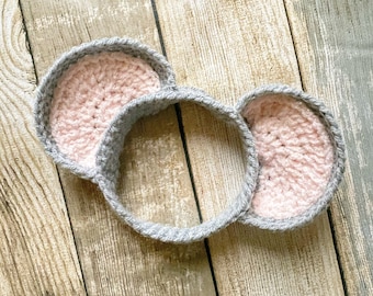 PREORDER 12 to 24m Grey and Pink Baby Mouse Ears Headband, Cute Little Critter Woodland Animal Girl or Boy Toddler Costume Accessory or Gift