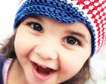 PRE-ORDER 2T to 4T Pure Cotton Summer Newsboy Hat, Toddler Red White and Blue 4th of July Soft Stripe Beanie, Breathable Kids Sun Shade Cap