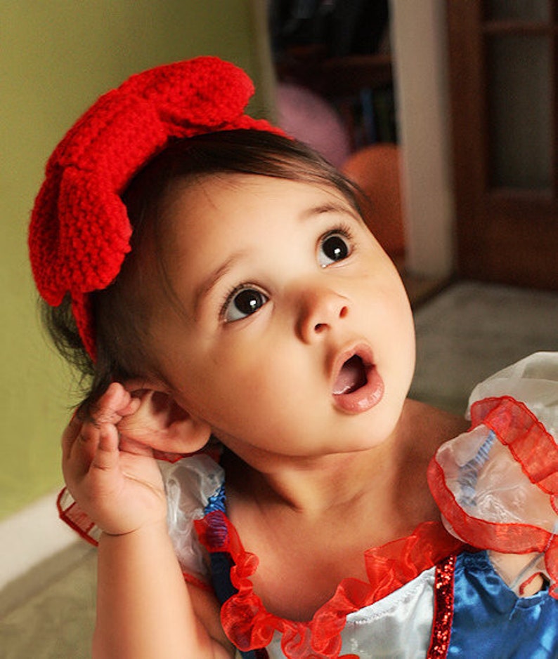 6 to 12m Red Baby Bowtie Crochet Headband Baby Girl Oversized image 0