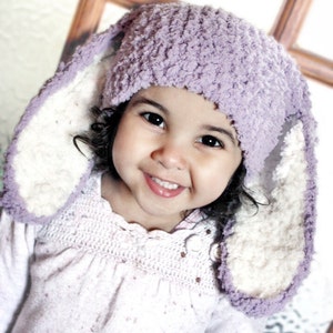 PREORDER 5T to Teen Lilac & Cream Bunny Ears Easter Costume Hat, Woodland Animal Beanie for Girls, Fluffy Purple Cute Kids Fashion Accessory image 1