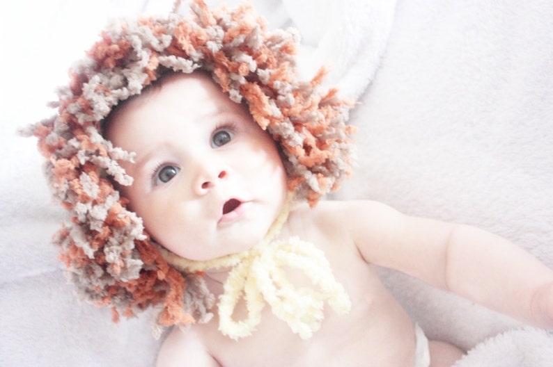 PREORDER 6 to 12m Lion Hat Baby Lion Mane Hat Animal Hat Baby Bonnet Crochet Lion Baby Hat Yellow Brown Orange Baby Photo Prop image 1