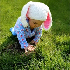 PREORDER 6 to 12m Baby Bunny Hat, Cream & Hot Pink Easter Rabbit Ear Beanie for Girls, Halloween Gift, Cute Costume Accessories for Toddlers image 2