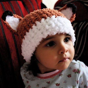 PREORDER 0 to 3m Newborn Crochet Fox Ears Hat, Orange & White Woodland Animal Baby Shower Gift, Winter Infant Forest Creature Costume Beanie image 4