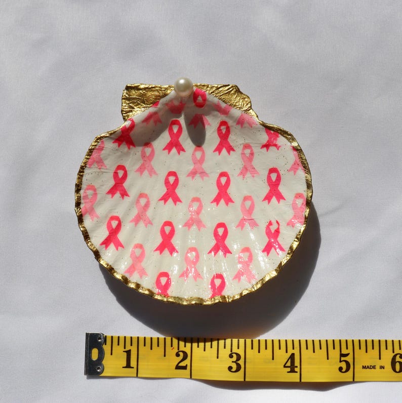 Scallop Shell Breast Cancer Awareness Ribbon Design Decoupaged Trinket ...