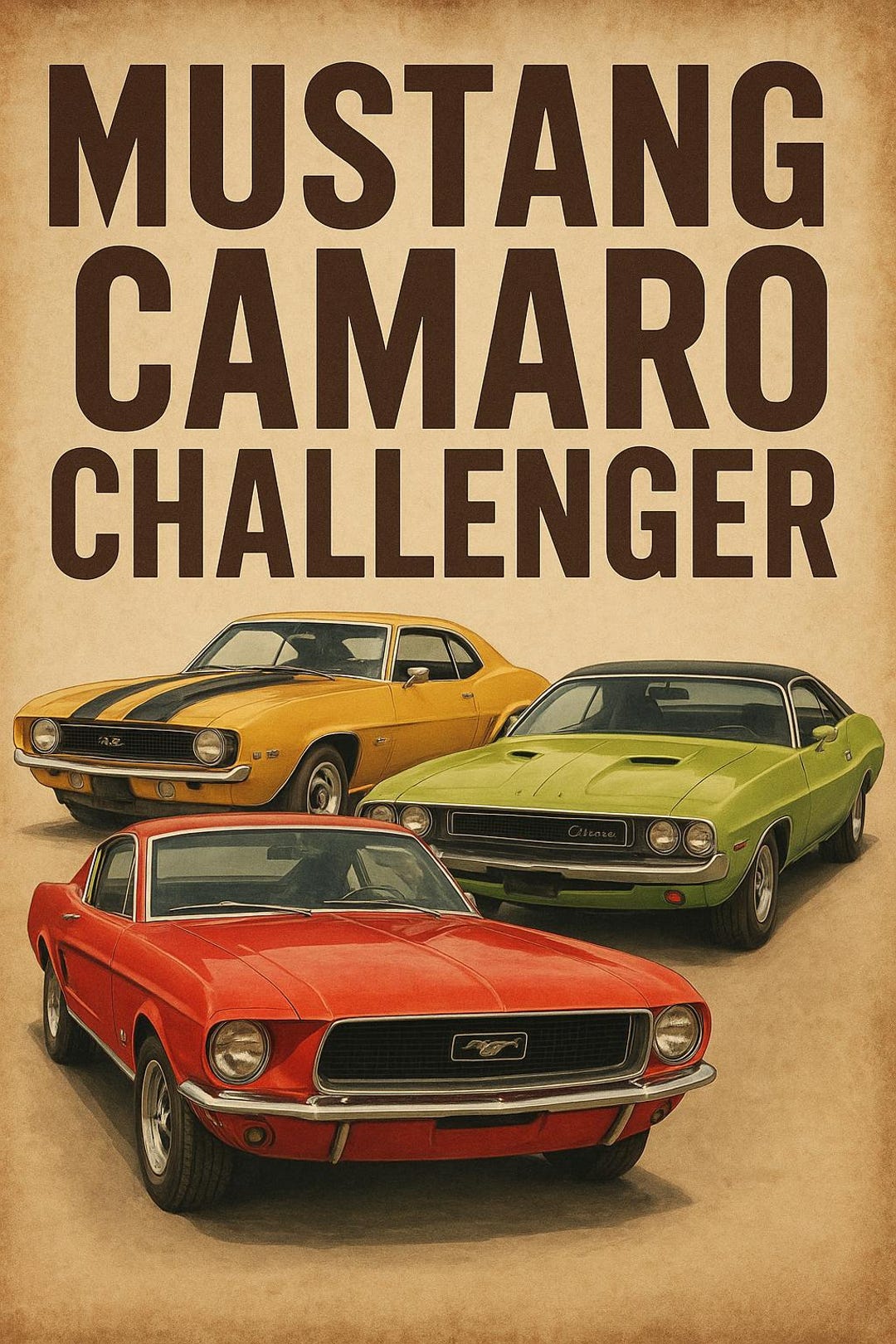 Cars Poaster Vintage Muscle Car Poster | Mustang Camaro Challenger Retro Wall Art ...