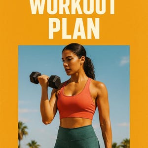 May include: An orange background with the text "SUMMER READY WORKOUT PLAN" and "THE YARD ATHLETICS". A woman in a red sports bra and green leggings lifts a black dumbbell against a blue sky.