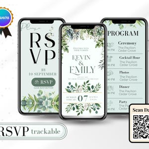 Sage Green Digital Wedding Invitation Template,Trackable RSVP Online Registry Form,Editable Minimalist Invite,Editable Minimalist Invite