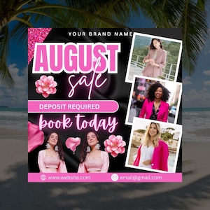 DIY August Booking Flyer • Back to School Beauty Appointment Template • Hair, Lashes, Nails & Makeup Editable Canva Flyer, August hair flyer